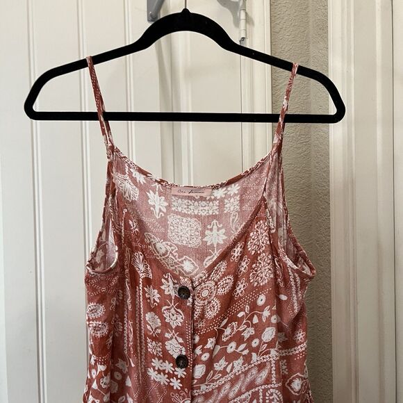 Ces Femme Red Rust White Floral Paisley Boho Strappy Tiered Dress Womens Size S - Picture 2 of 11